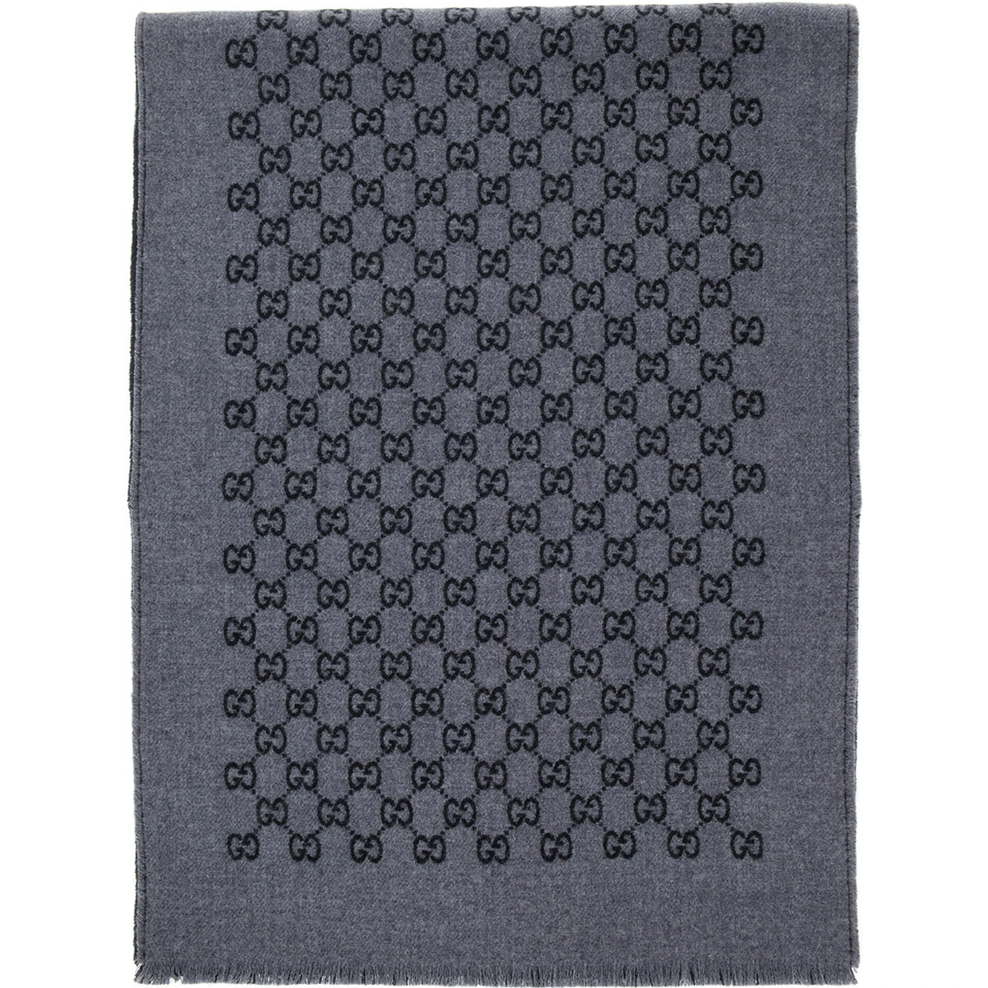 Scarf with GG Motif in Gray Jacquard Wool for Men