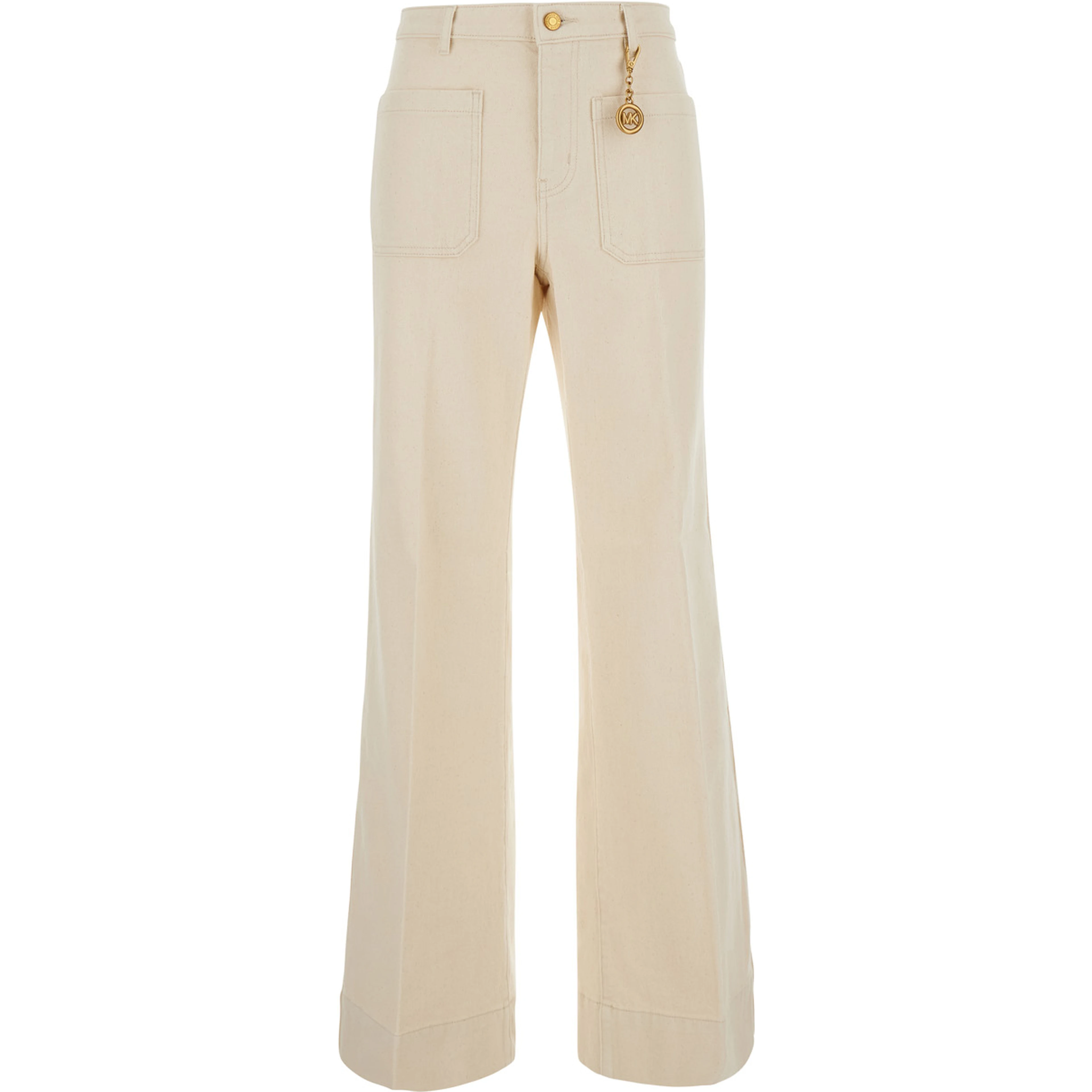Cream White High-Waisted Jeans with Logo Pendant in Denim for Women