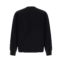 Black Crew-Neck Sweatshirt with Logo Lettering on the Front in Cotton for Men