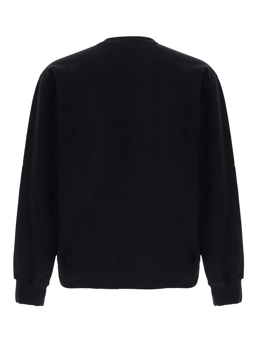 Black Crew-Neck Sweatshirt with Logo Lettering on the Front in Cotton for Men