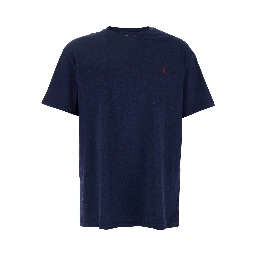 Crew Neck T-Shirt with Pony Detail on the Front in Blue Cotton for Men
