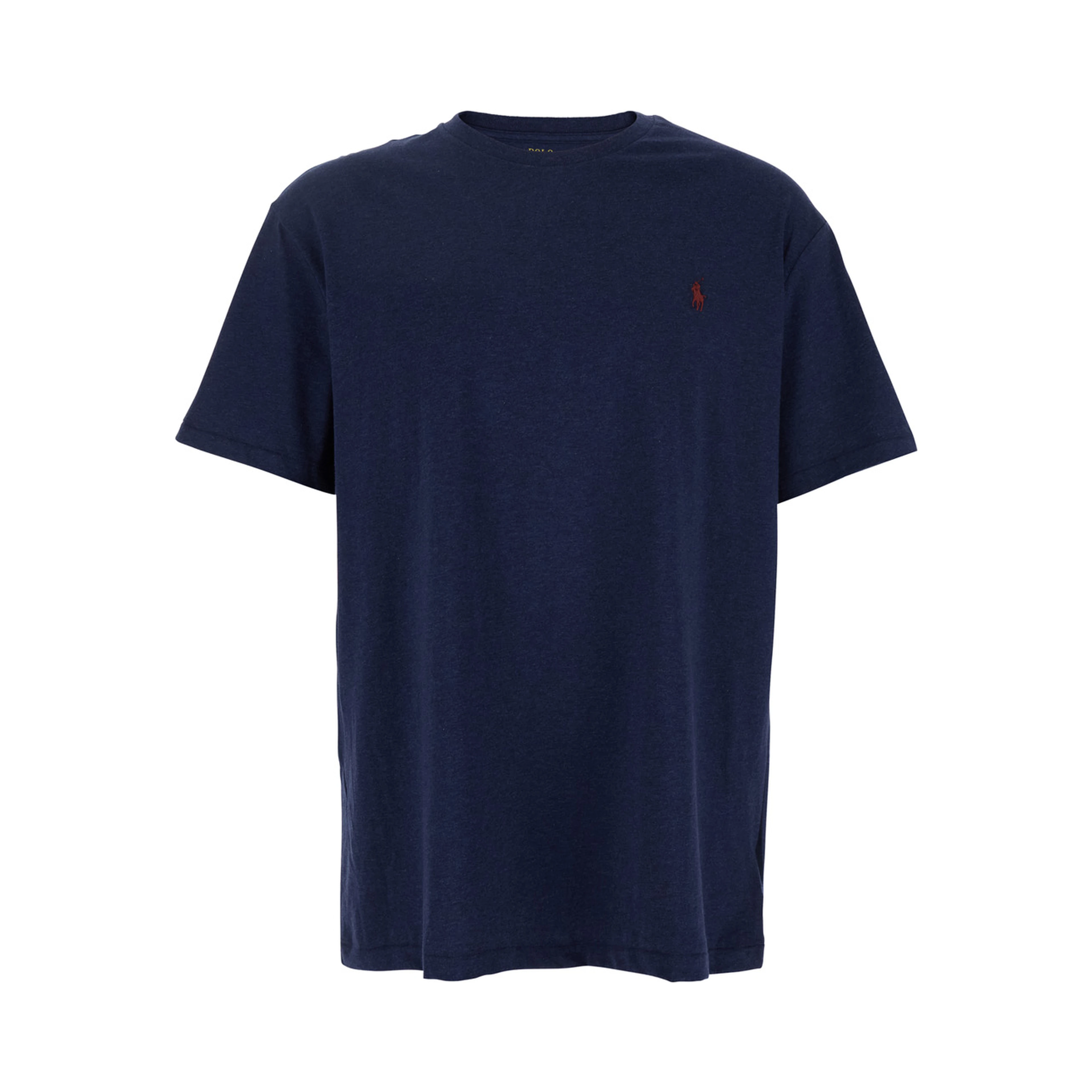 Crew Neck T-Shirt with Pony Detail on the Front in Blue Cotton for Men
