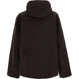 Brown Hooded Jacket with Drawstring Hood and Logo lettering on the Front in Tech Fabric Men