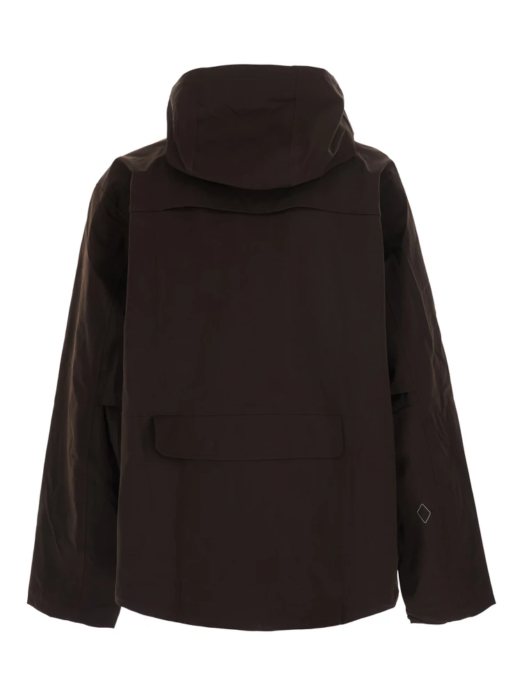 Brown Hooded Jacket with Drawstring Hood and Logo lettering on the Front in Tech Fabric Men alternative