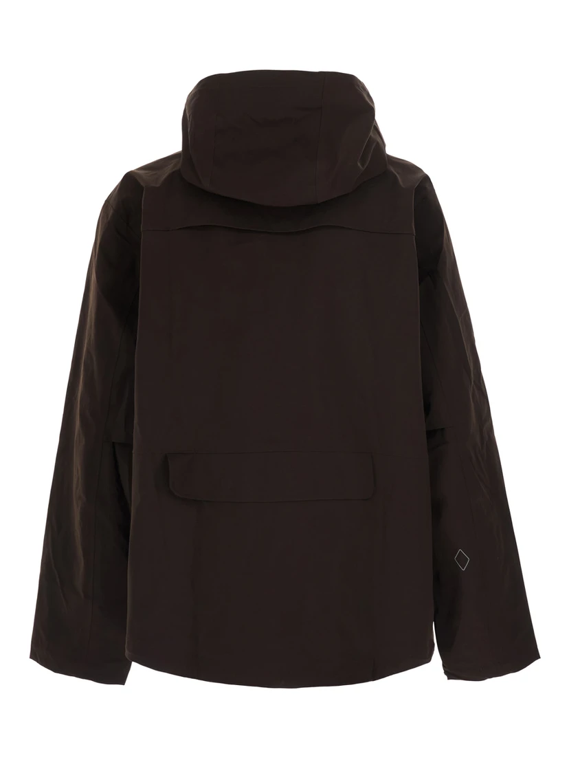 Brown Hooded Jacket with Drawstring Hood and Logo lettering on the Front in Tech Fabric Men