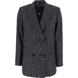 Grey Double-breasted jacket with peak revers and check motif all-over in wool blend for women