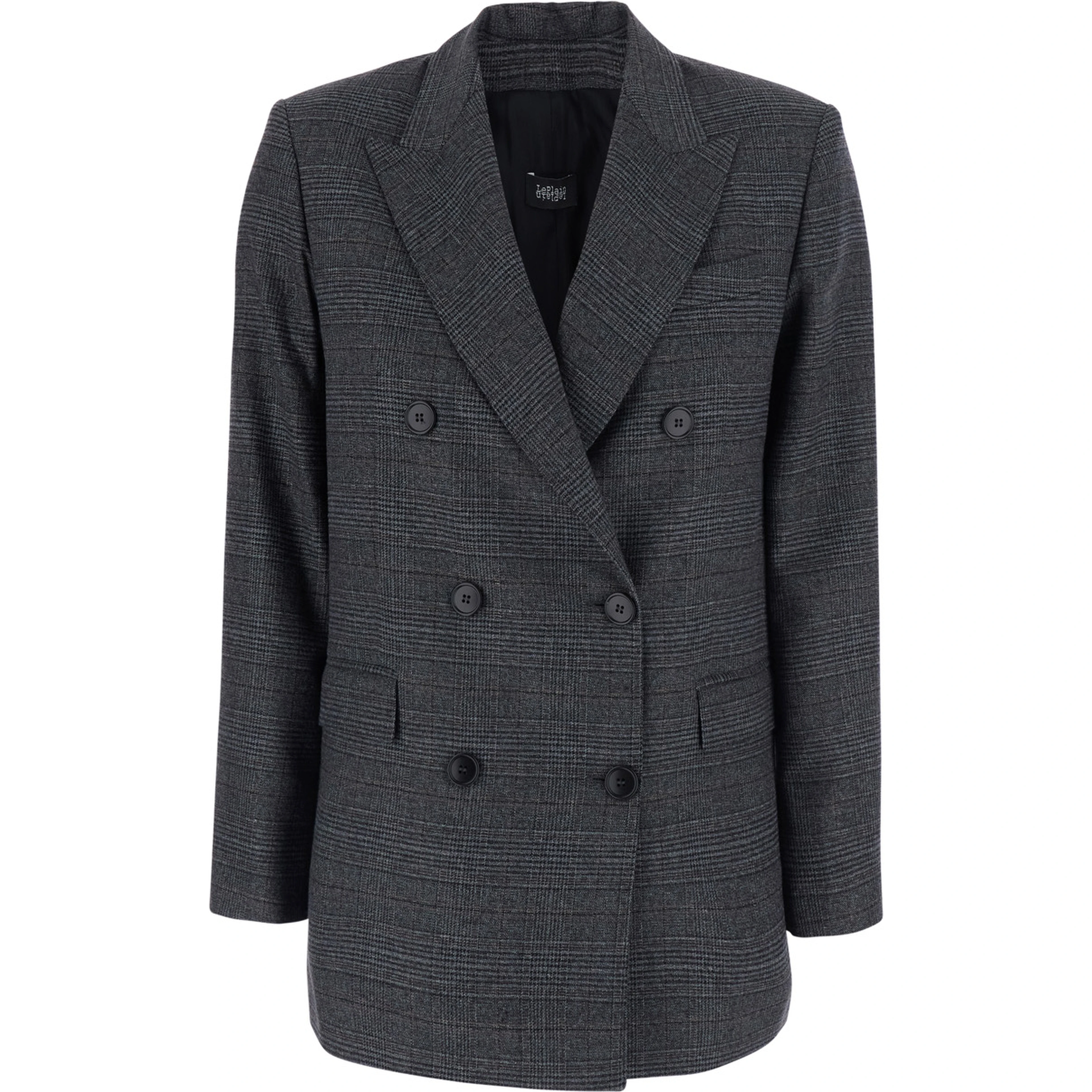 Grey Double-breasted jacket with peak revers and check motif all-over in wool blend for women