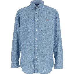 Shirt with Classic Collar and Logo Detail on the Front in Light Blue for Men