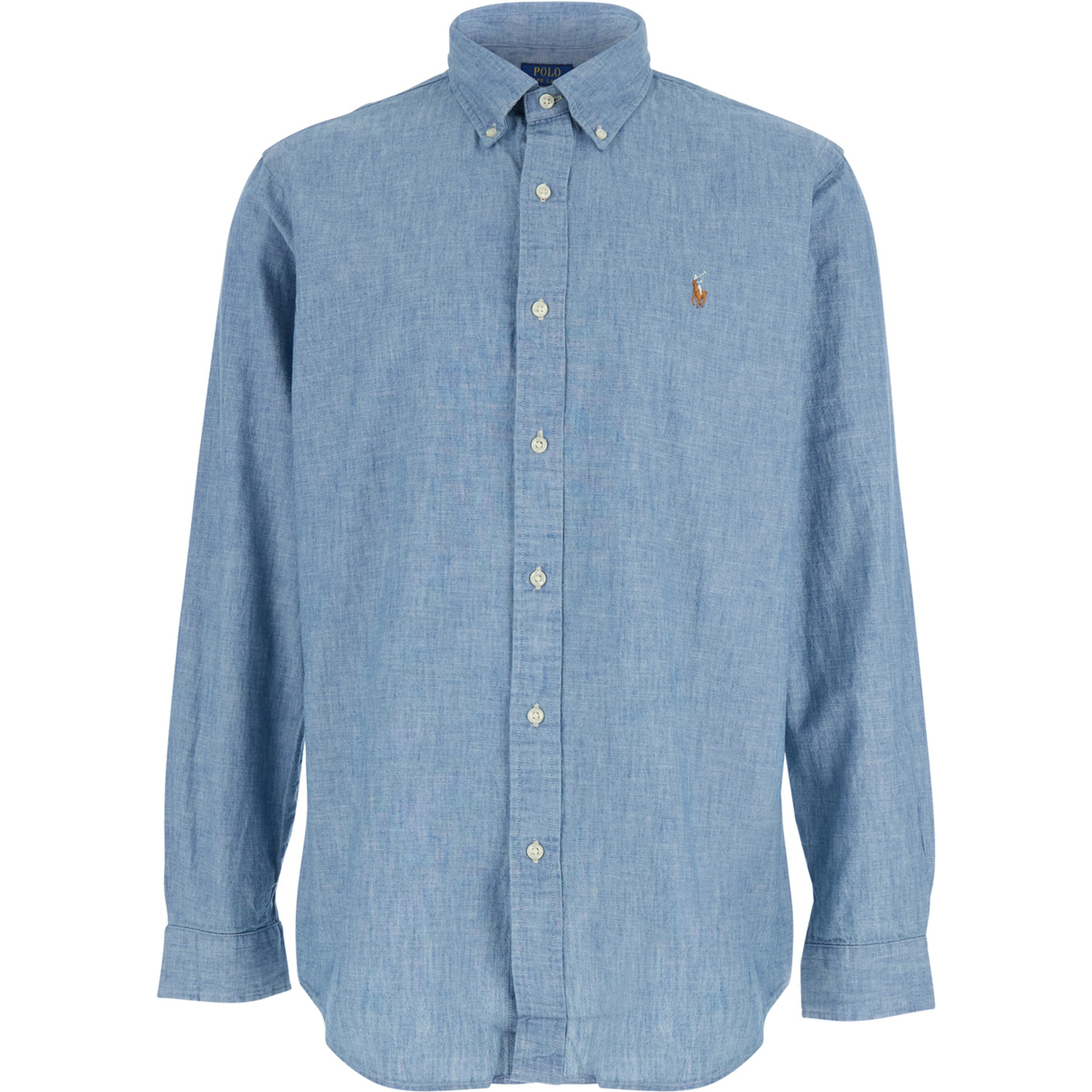 Shirt with Classic Collar and Logo Detail on the Front in Light Blue for Men