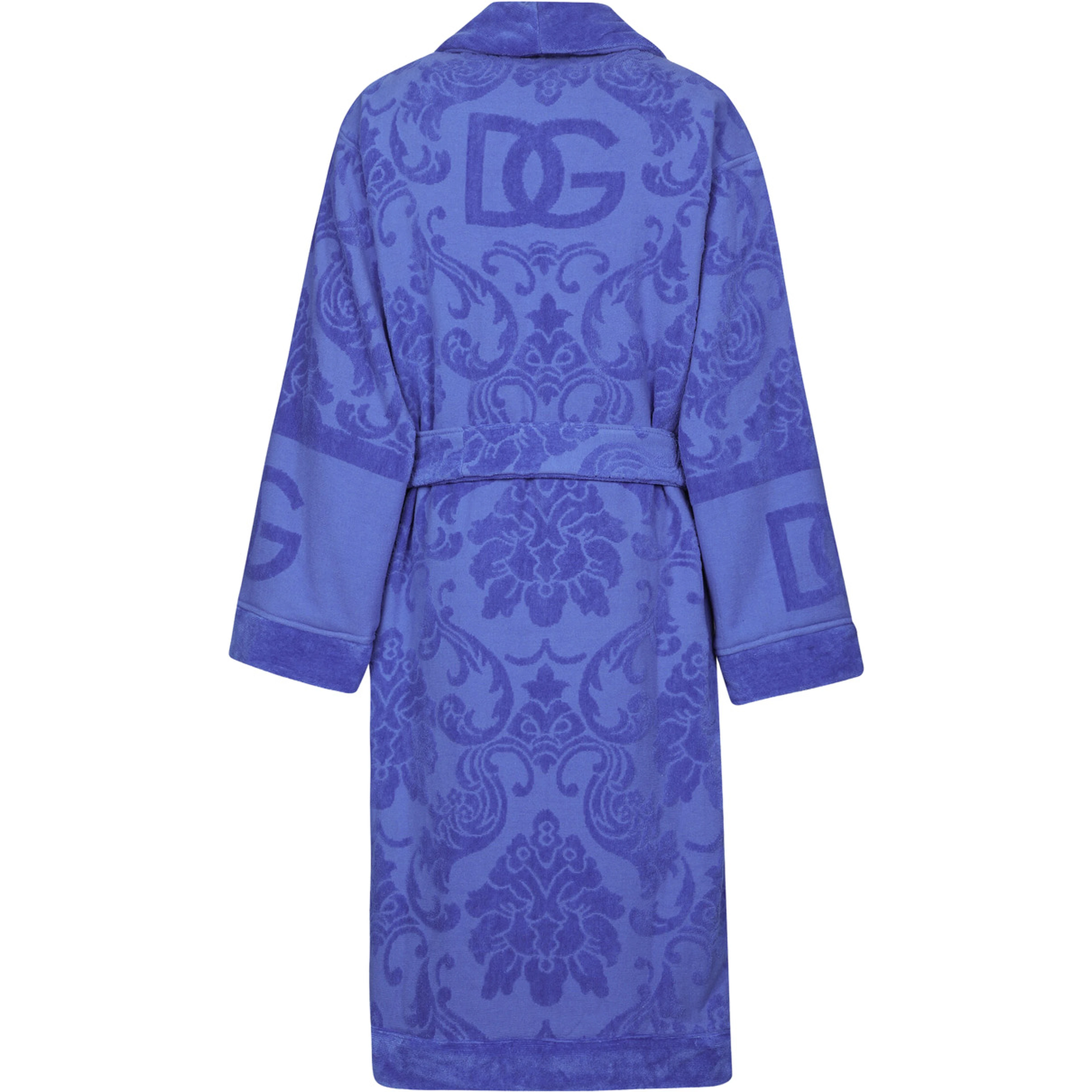 Blue Bathrobe with all-over embossed logo print in cotton terry
