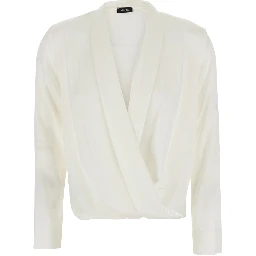Georgette blouse with long sleeves and collar, in white for women