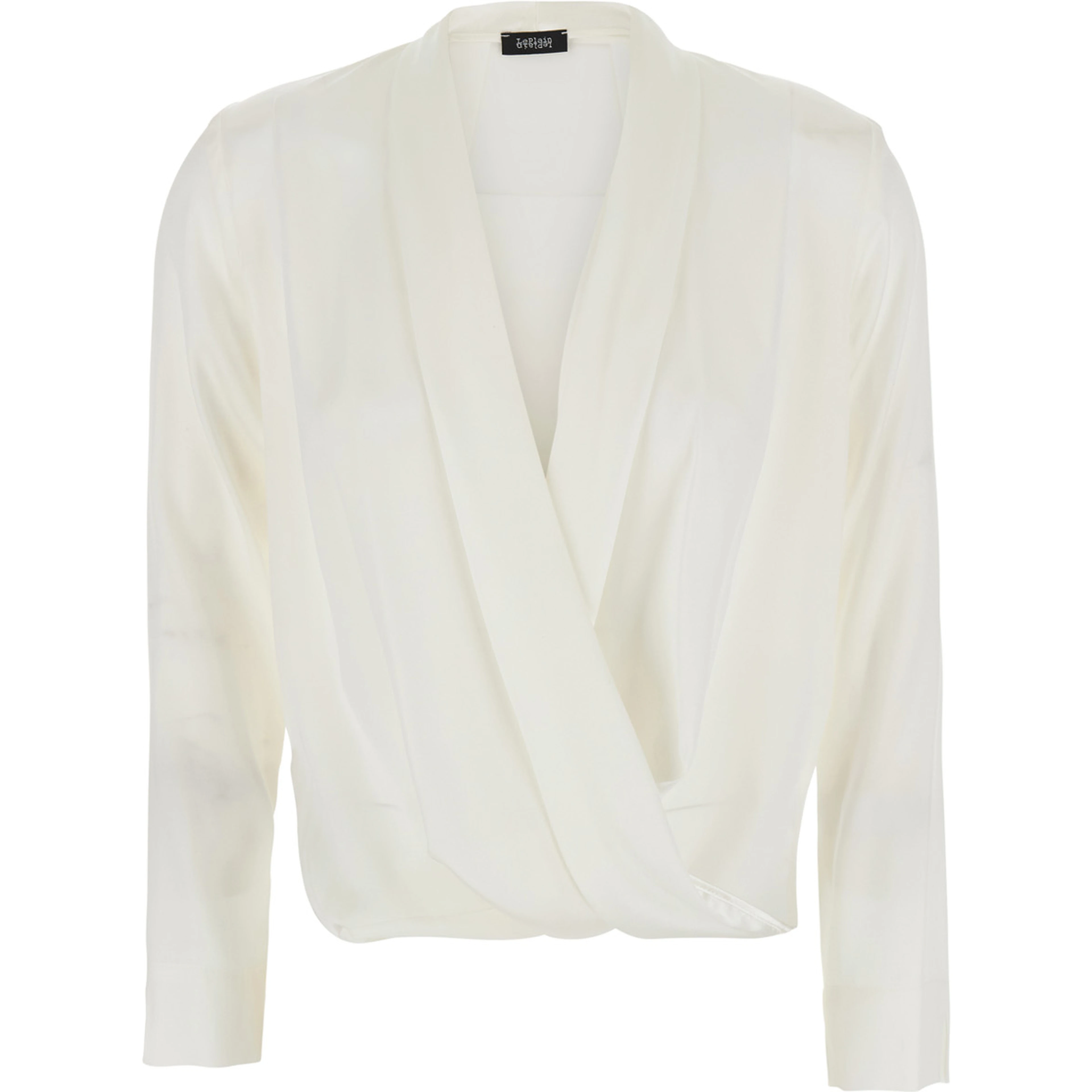 Georgette blouse with long sleeves and collar, in white for women