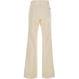 Cream White High-Waisted Jeans with Logo Pendant in Denim for Women