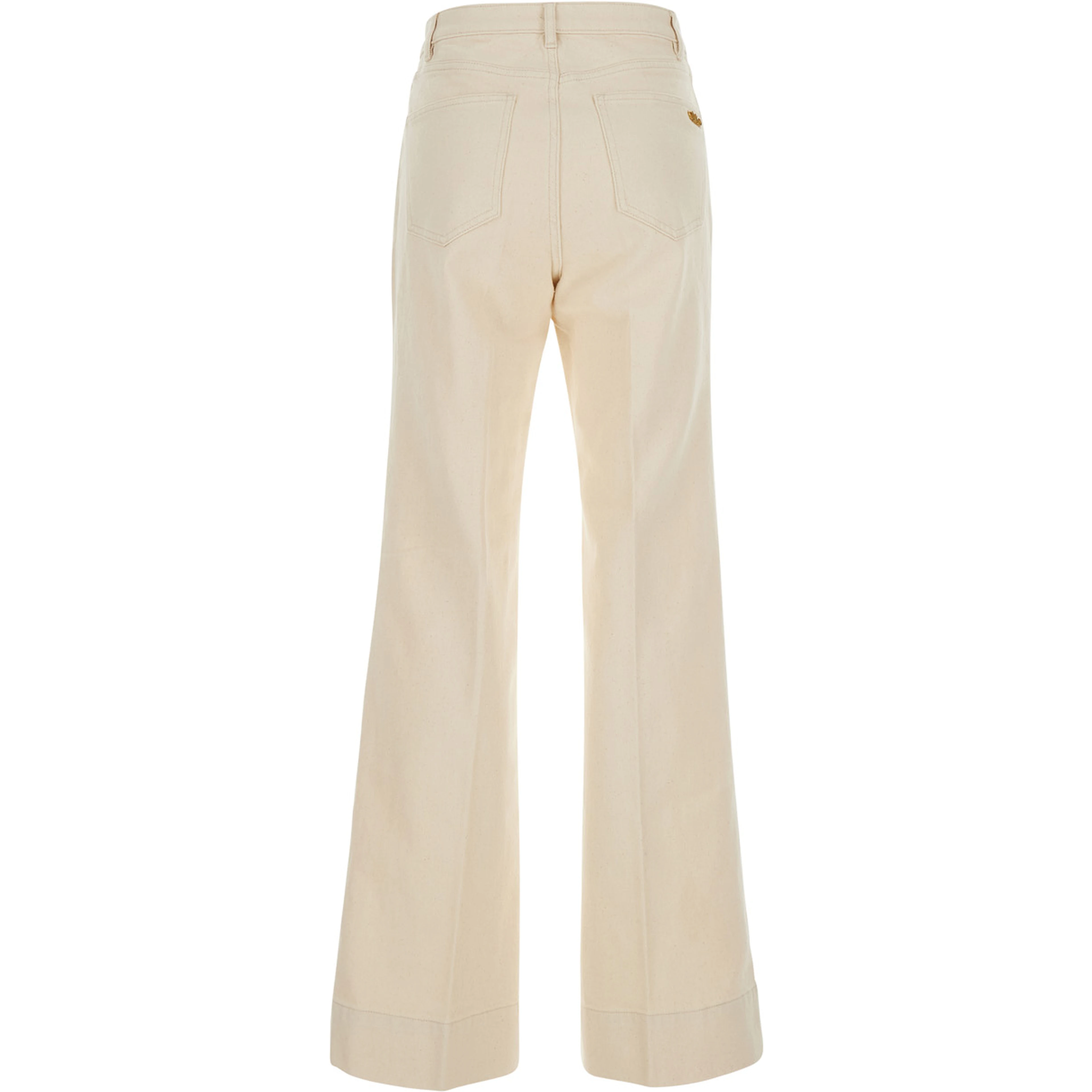 Cream White High-Waisted Jeans with Logo Pendant in Denim for Women