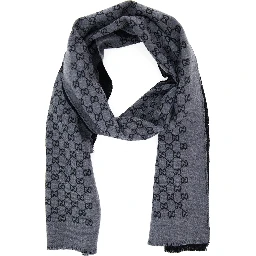 Scarf with GG Motif in Gray Jacquard Wool for Men