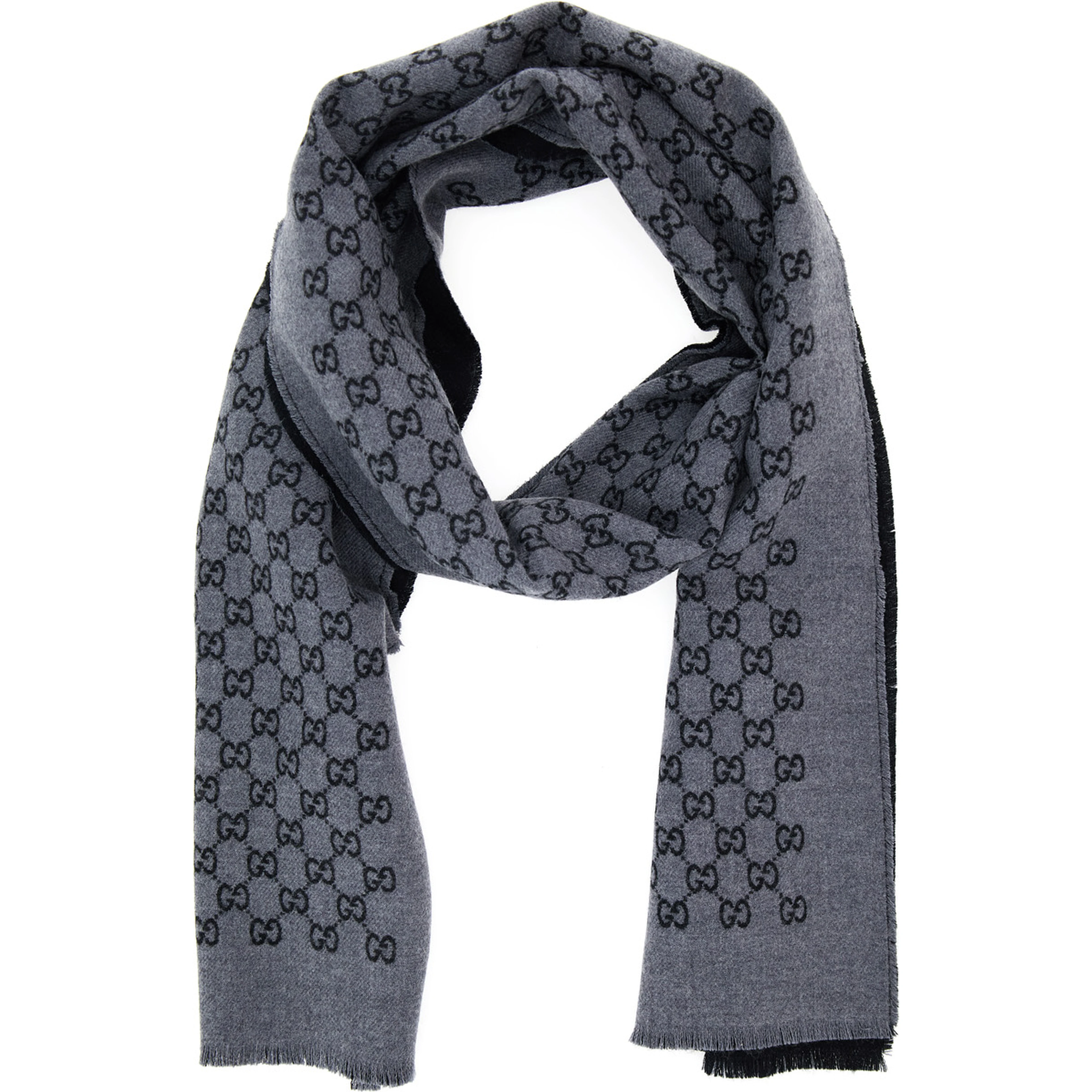 Scarf with GG Motif in Gray Jacquard Wool for Men