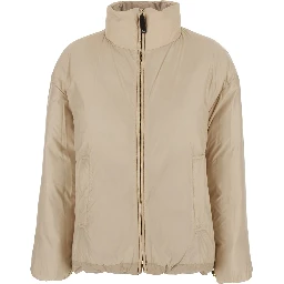 DIVINA Beige Down jacket with high collar and reversible design in cashmere and Tech Fabric for women
