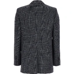 Grey Double-breasted jacket with peak revers and check motif all-over in wool blend for women