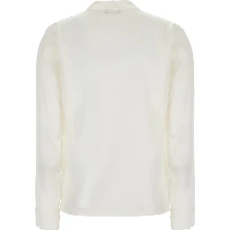 Georgette blouse with long sleeves and collar, in white for women