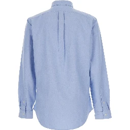 Shirt Slim Fit Oxford Light Blue with Button Down Collar and Embroidery on the Front in Cotton Men