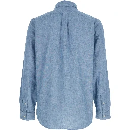Shirt with Classic Collar and Logo Detail on the Front in Light Blue for Men