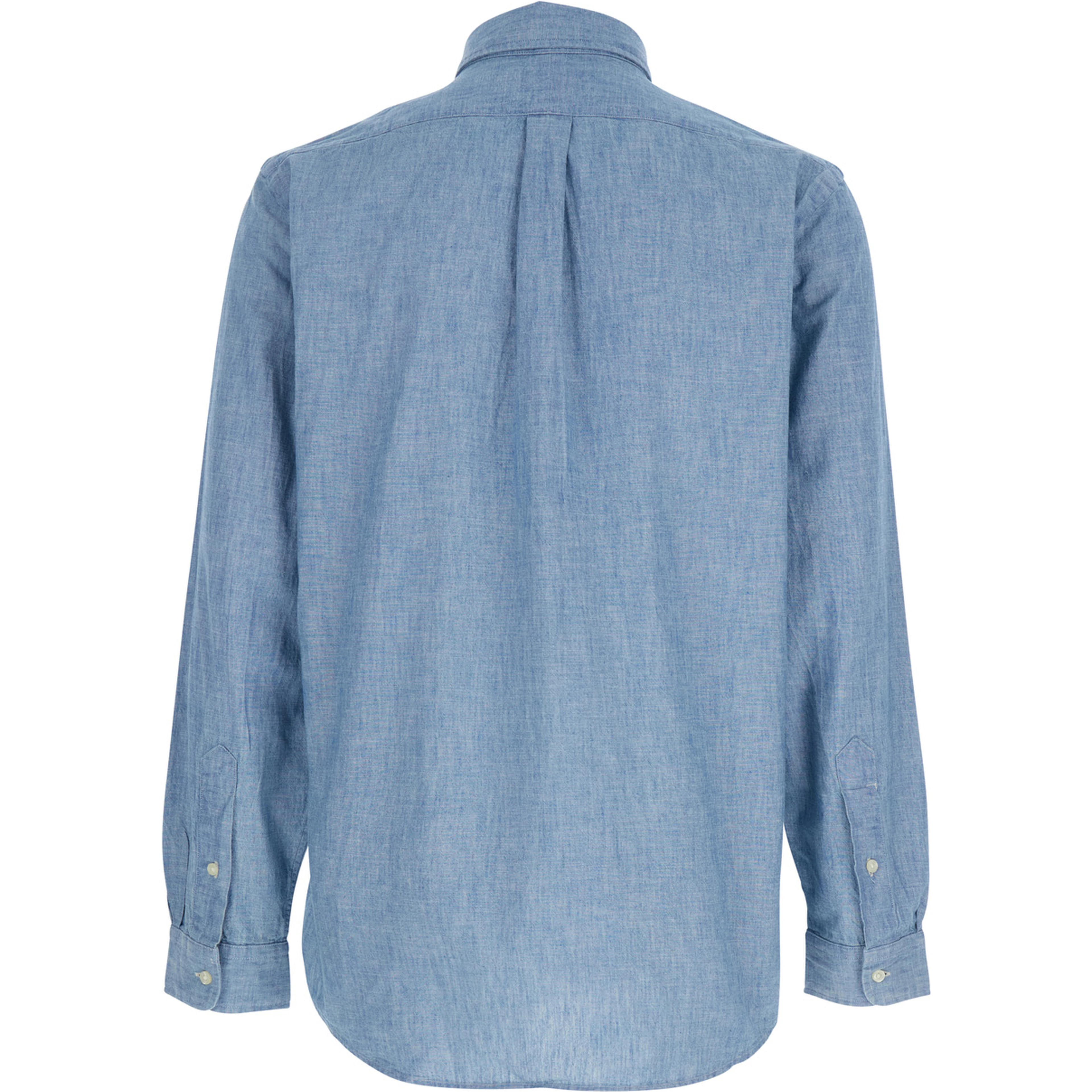 Shirt with Classic Collar and Logo Detail on the Front in Light Blue for Men