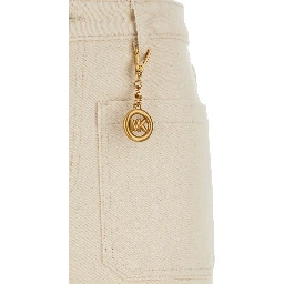 Cream White High-Waisted Jeans with Logo Pendant in Denim for Women