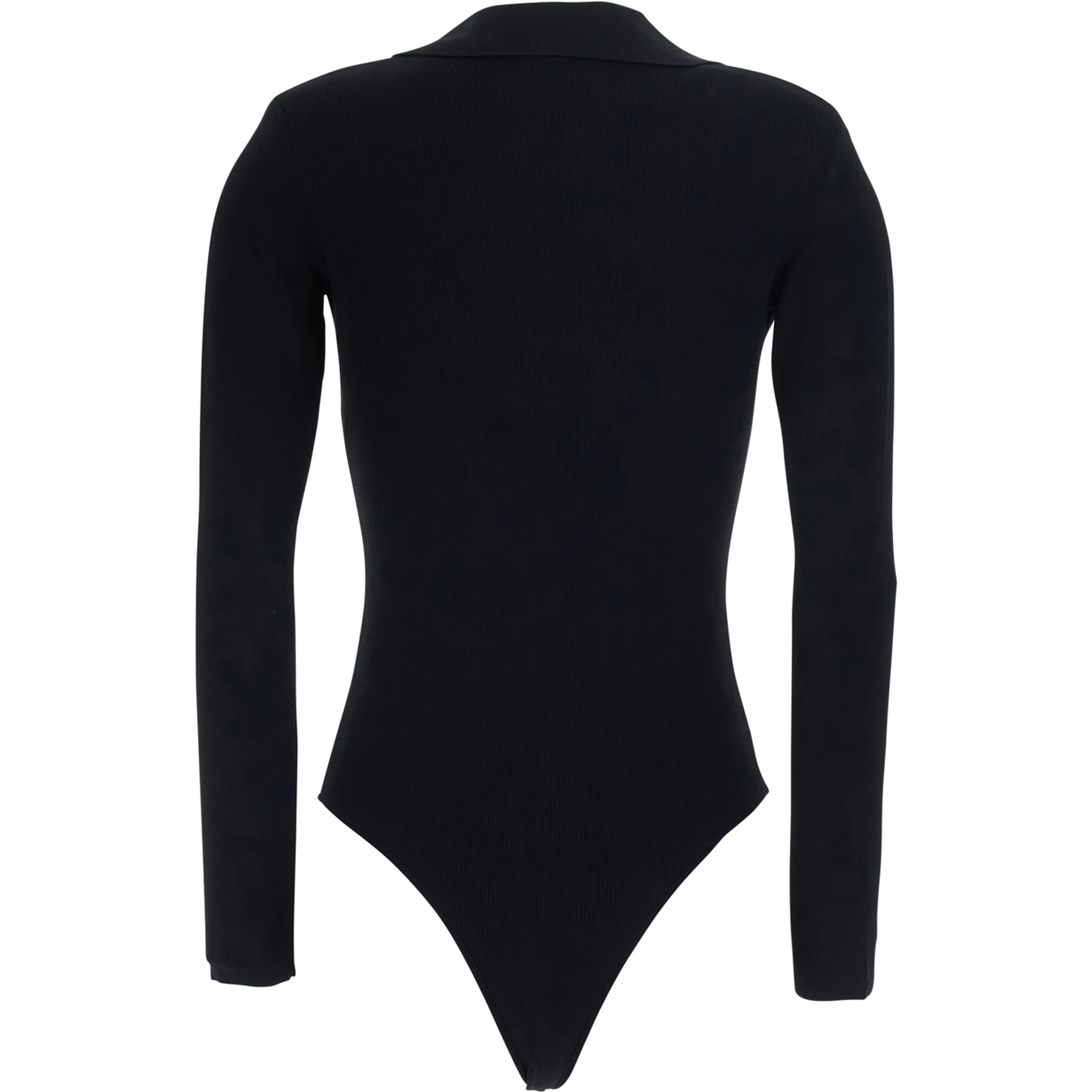 Black Top with deep V-neck and chains on the front in stretch viscose blend for women