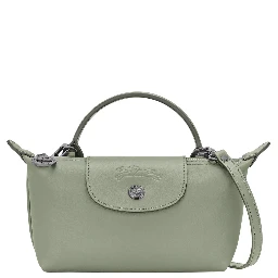 Le Pliage Xtra Gray Handbag with embossed logo on the front and adjustable and removable shoulder strap in leather for women