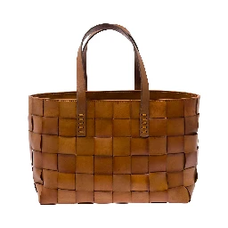 Brown Woven Leather Double Handle Shopper Bag for Women