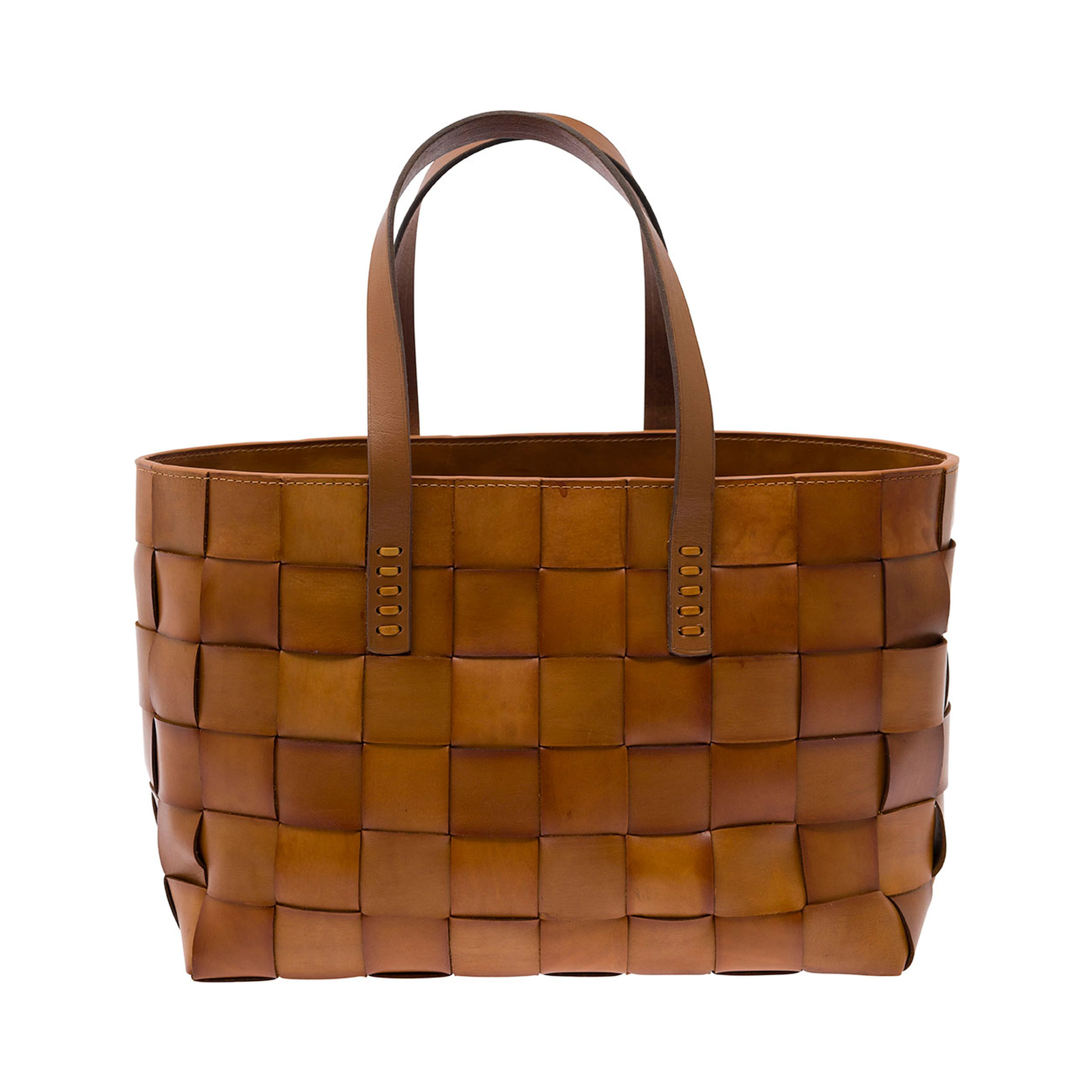 Brown Woven Leather Double Handle Shopper Bag for Women