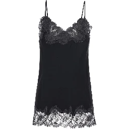 Black V-neck top with spaghetti straps in satin fabric for women
