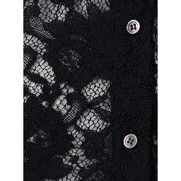 Black Shirt with classic collar and all-over lace embroidery in fabric for women