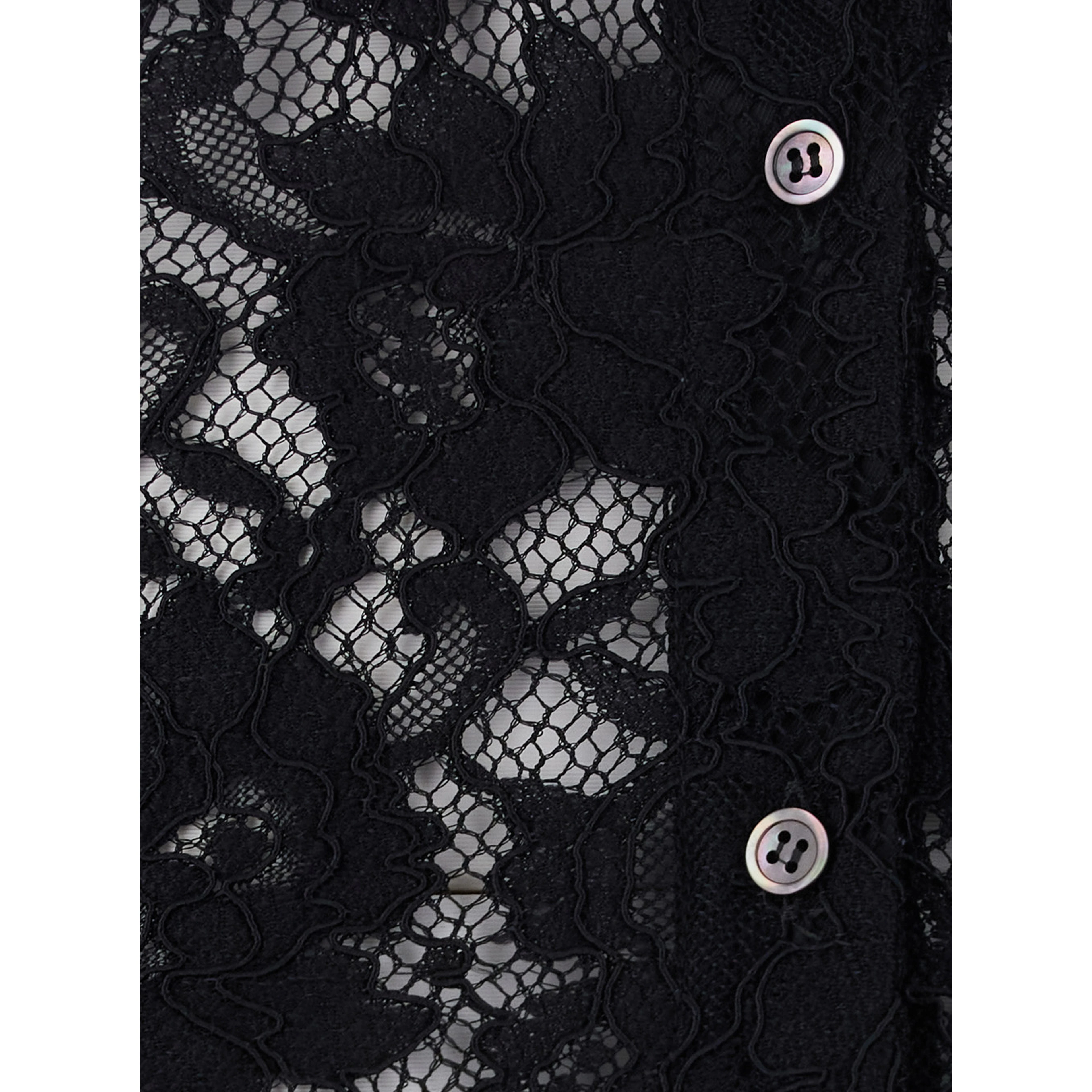 Black Shirt with classic collar and all-over lace embroidery in fabric for women