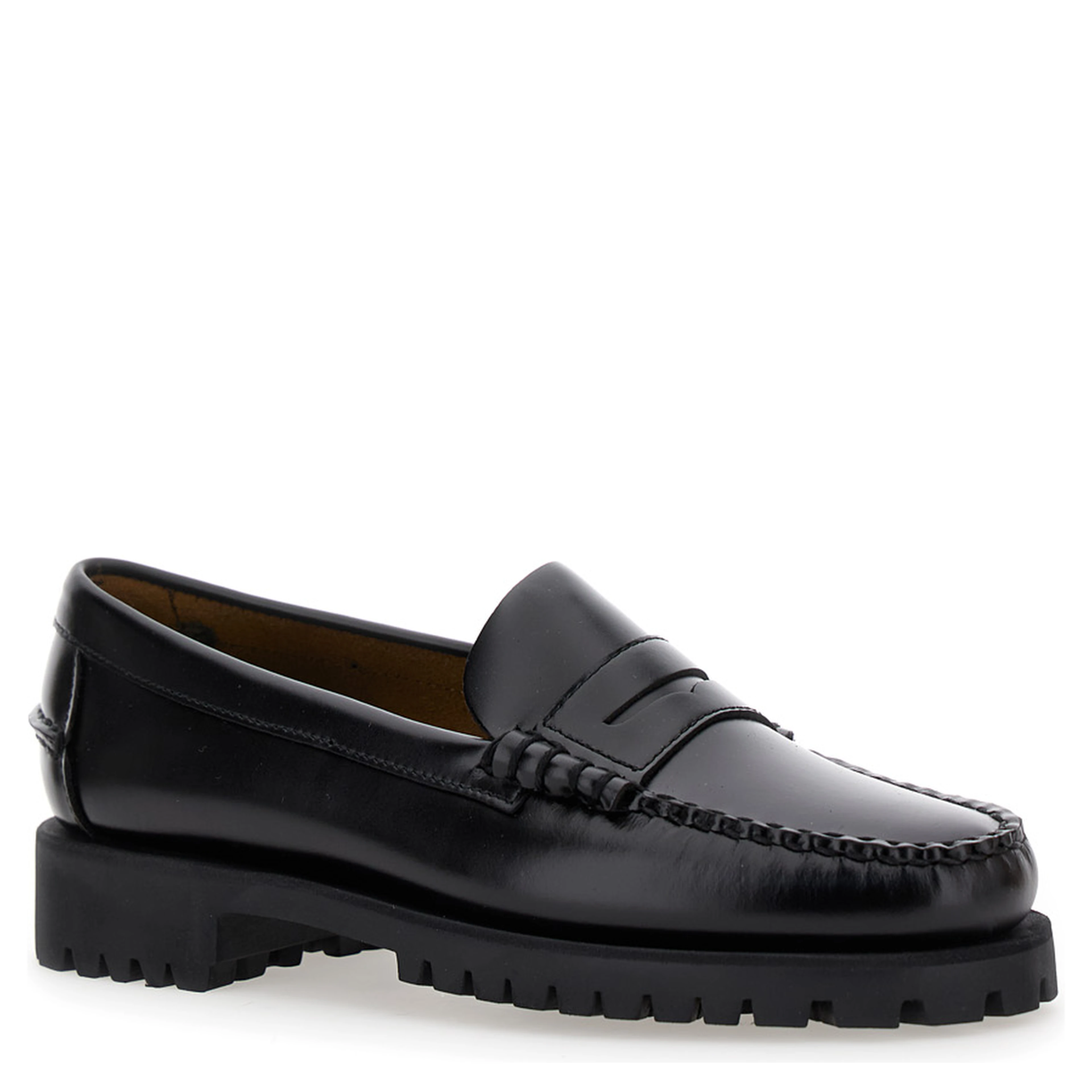 Loafers 7002IJ0902 Black with Round Toe and Chunky Sole in Leather Women