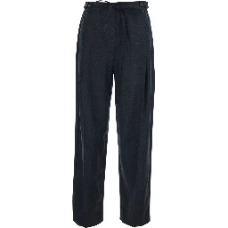 Fox Gray Pants with front drawstring and button closure on the side in blend wool for women