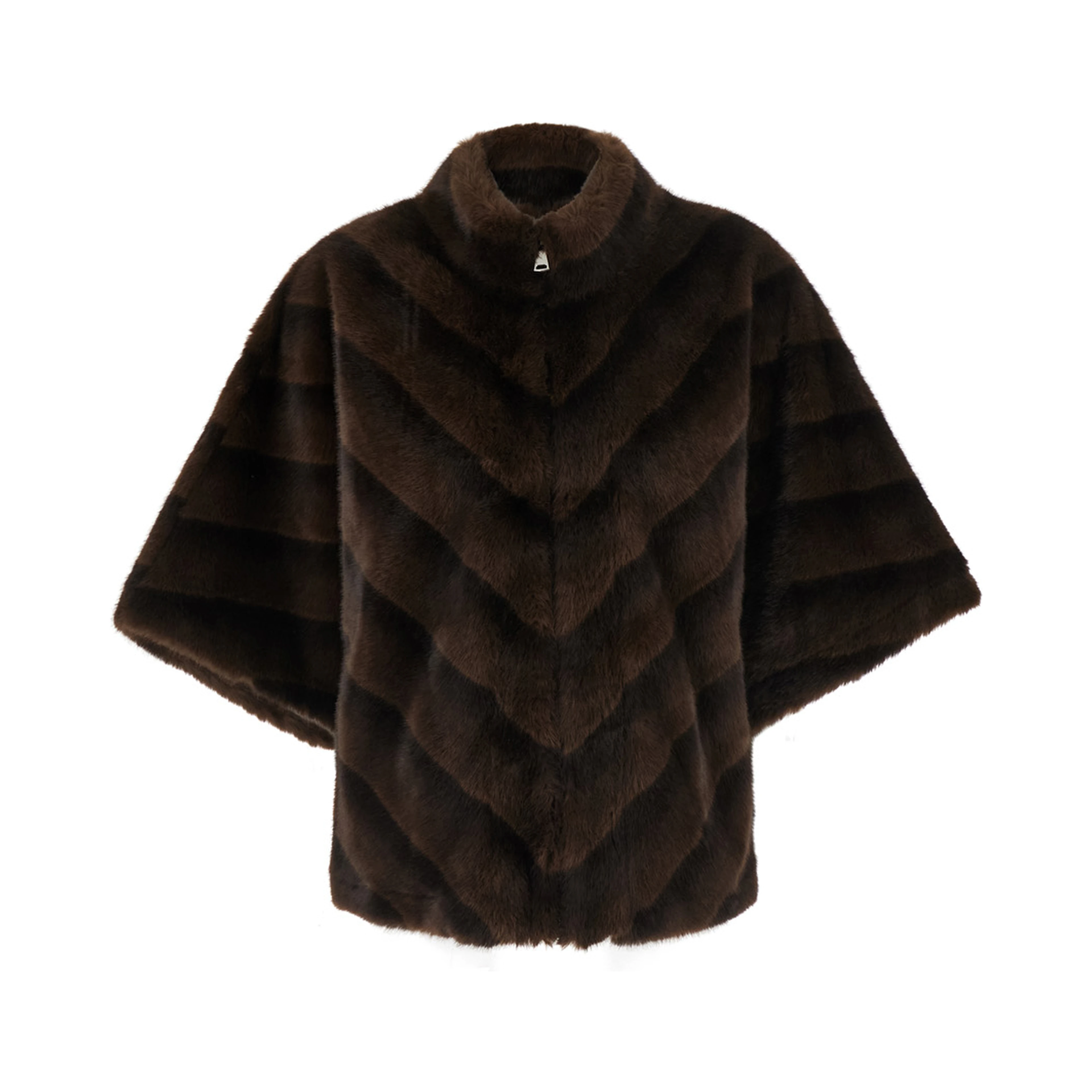 Brown shearling coat with raised collar and wide short sleeves in eco-fur for women