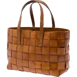 Brown Woven Leather Double Handle Shopper Bag for Women