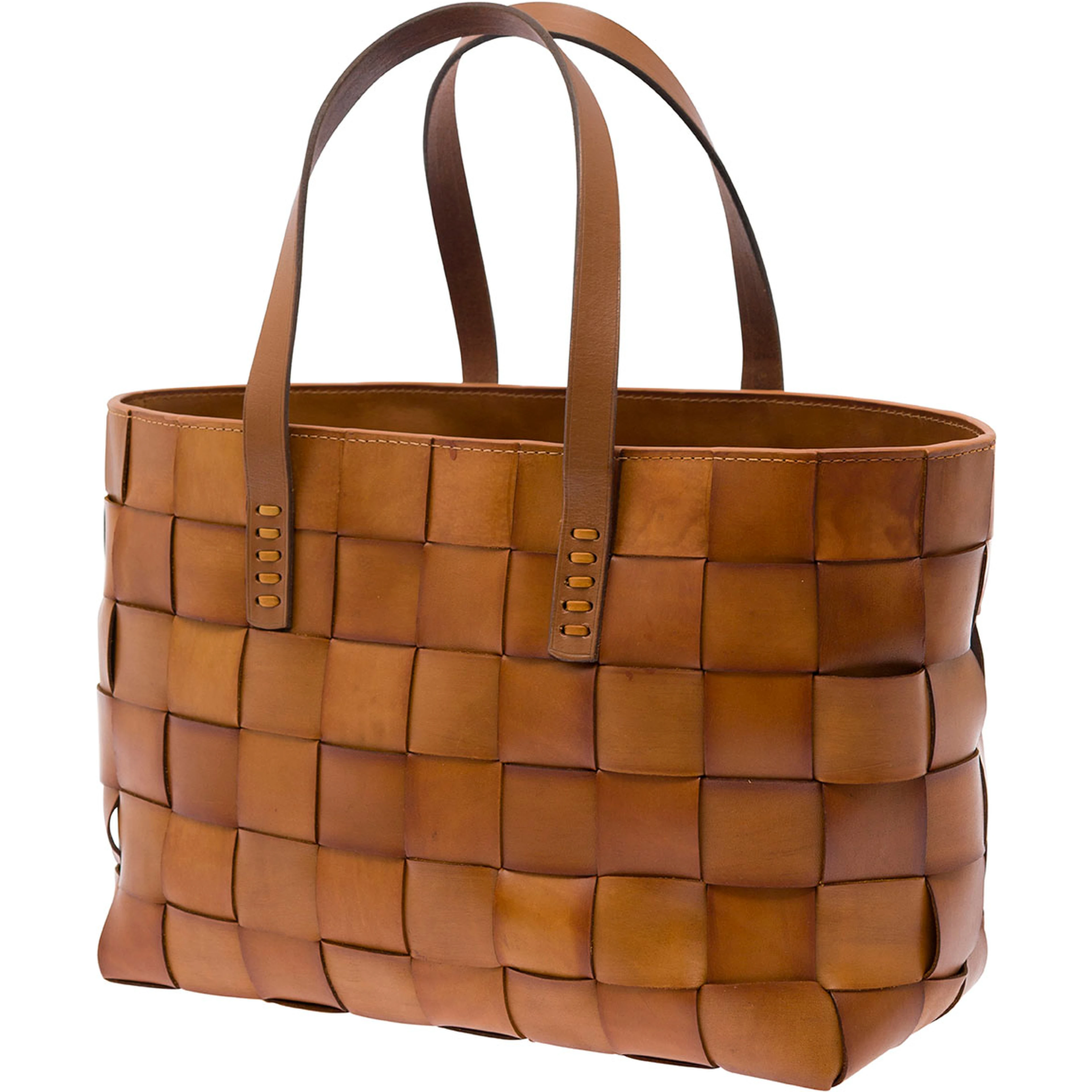 Brown Woven Leather Double Handle Shopper Bag for Women