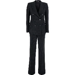 Grey Double-breasted suit with all-over stripes motif in wool blend for women