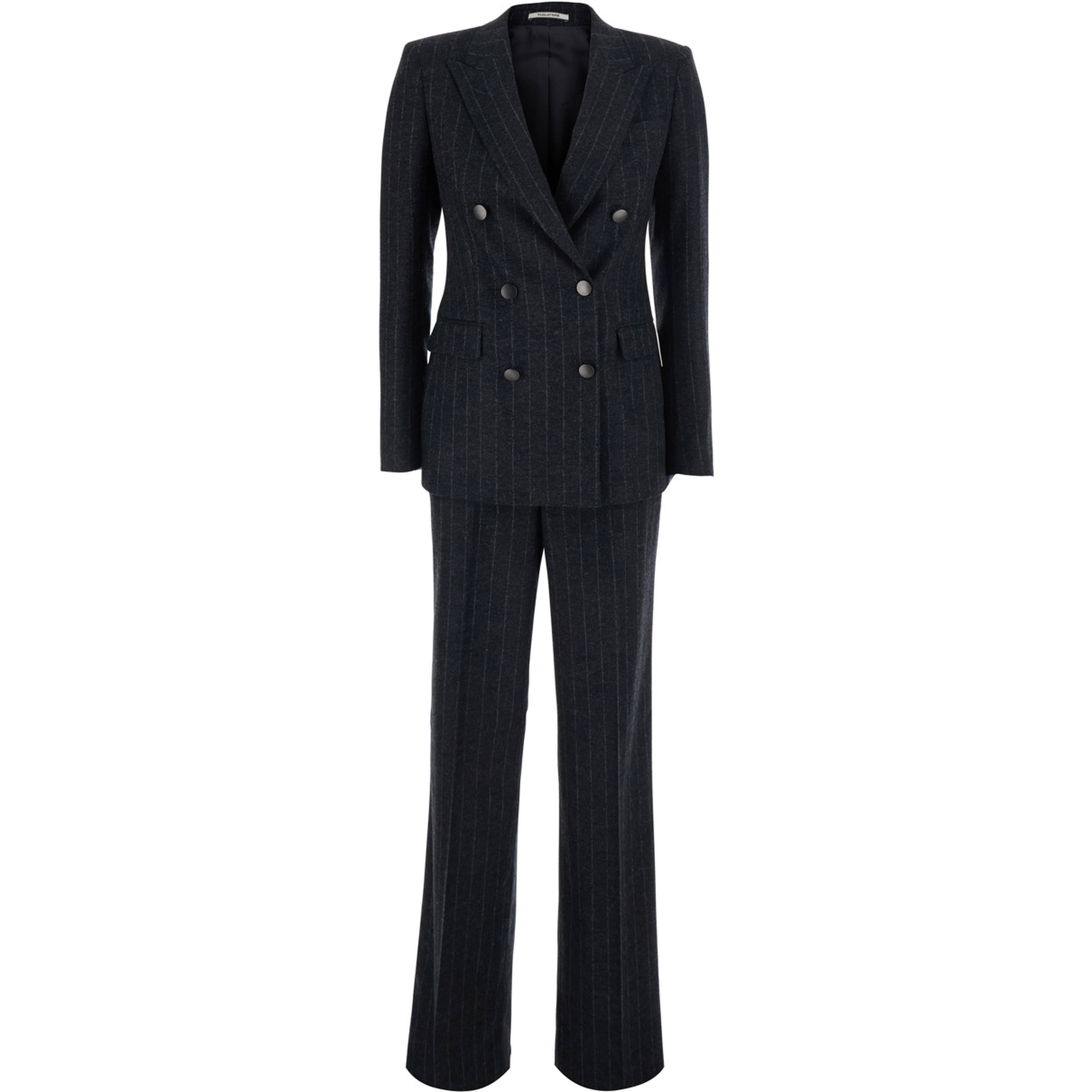 Grey Double-breasted suit with all-over stripes motif in wool blend for women