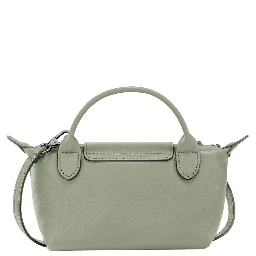 Le Pliage Xtra Gray Handbag with embossed logo on the front and adjustable and removable shoulder strap in leather for women
