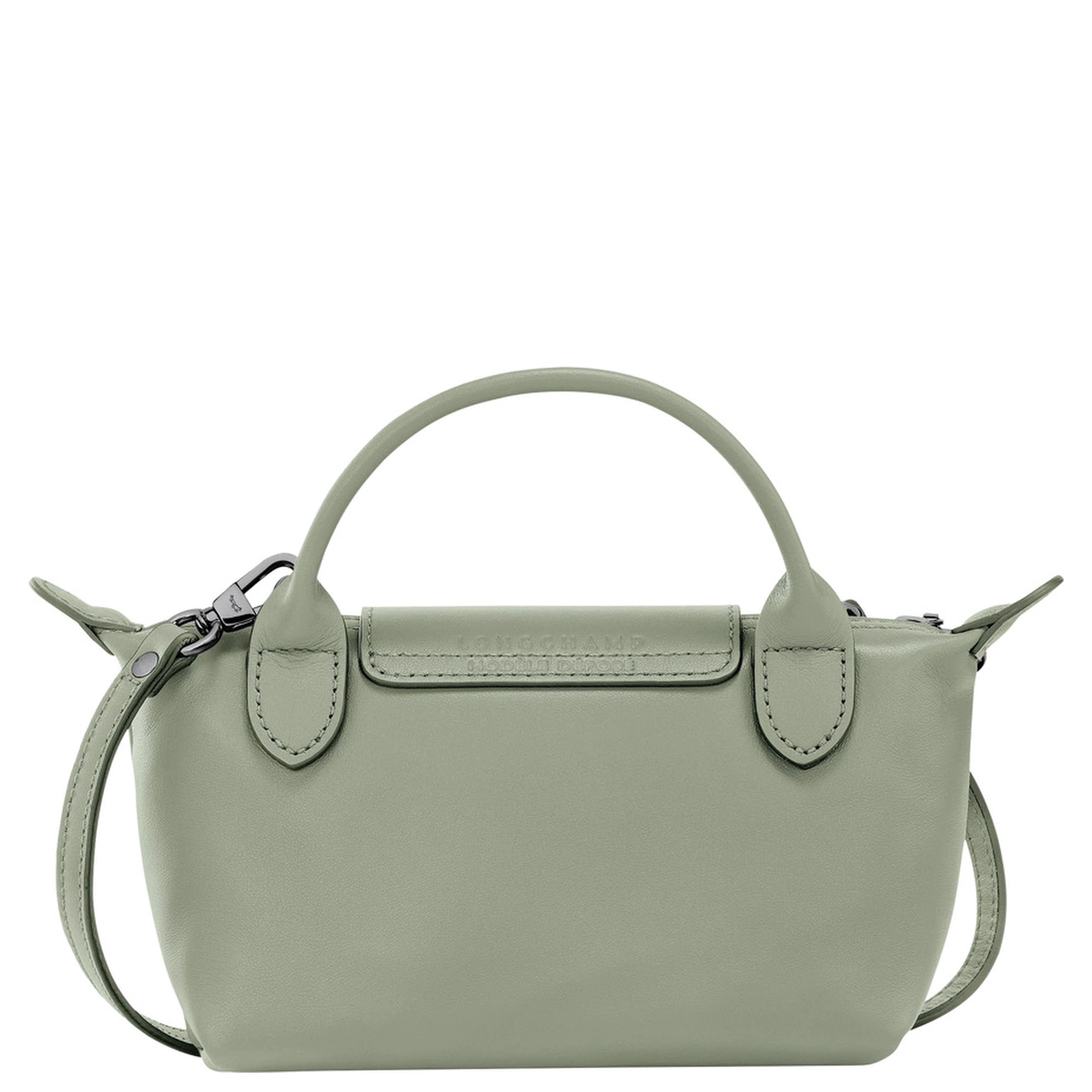 Le Pliage Xtra Gray Handbag with embossed logo on the front and adjustable and removable shoulder strap in leather for women