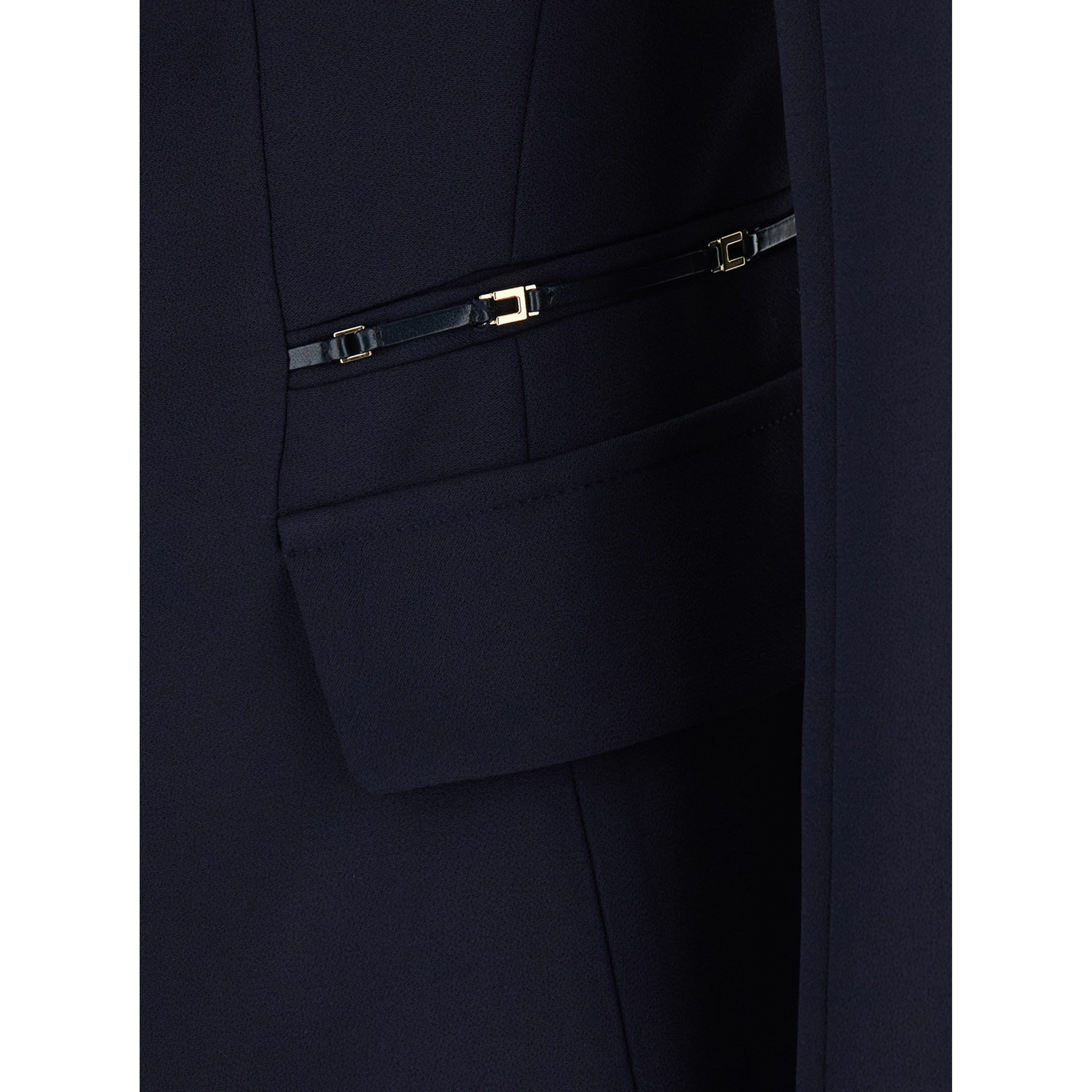 Blue Single-Breasted Jacket with Notched Revers and Chain Details on the Front in Stretch Tech Fabric for Women