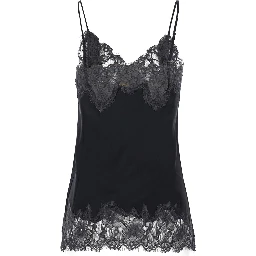 Black V-neck top with spaghetti straps in satin fabric for women
