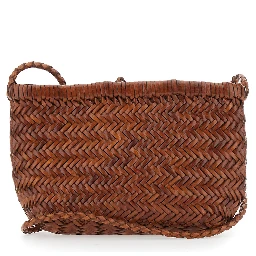 Minsu Black Crossbody bag with Strap and Woven Motif in Leather for Women