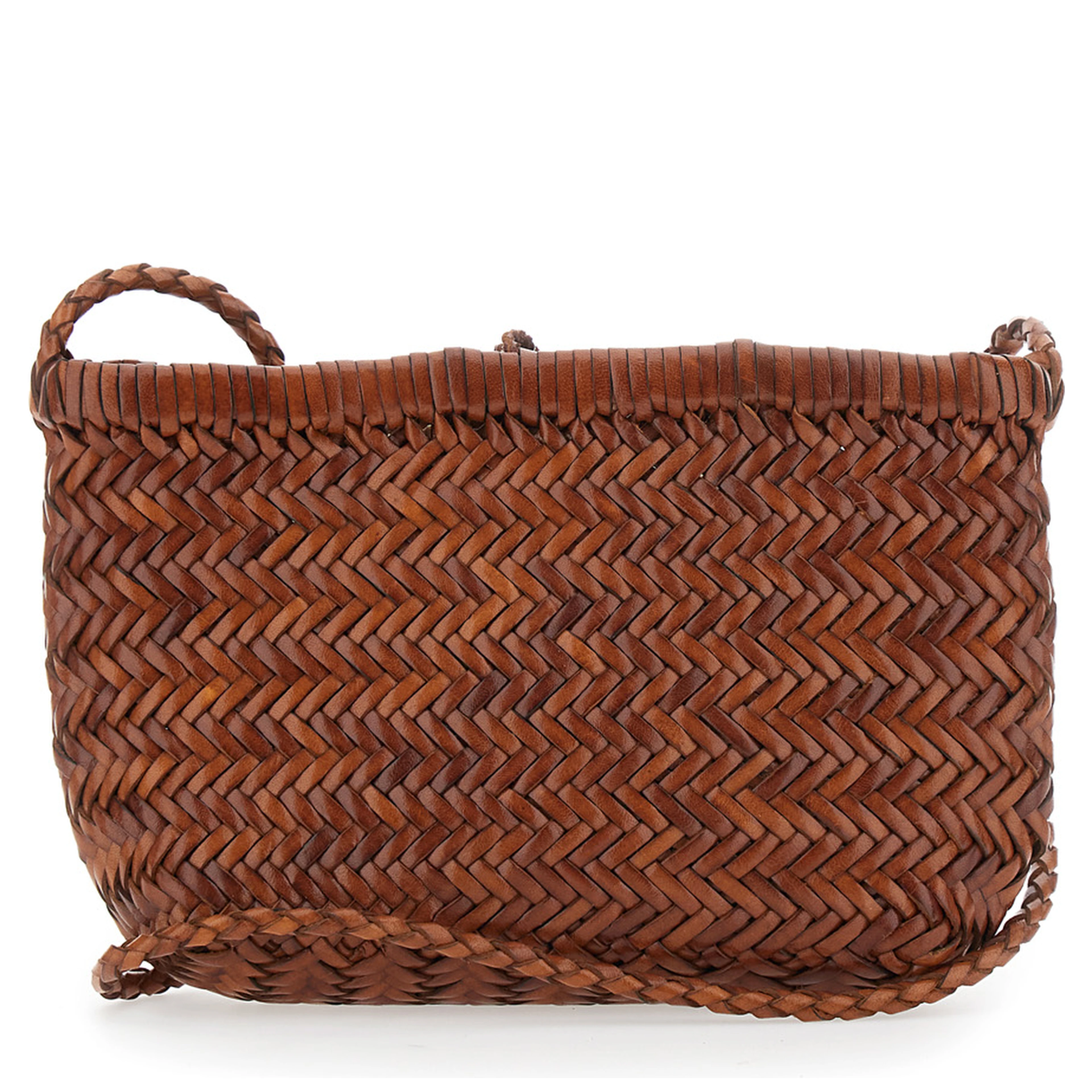 Minsu Black Crossbody bag with Strap and Woven Motif in Leather for Women