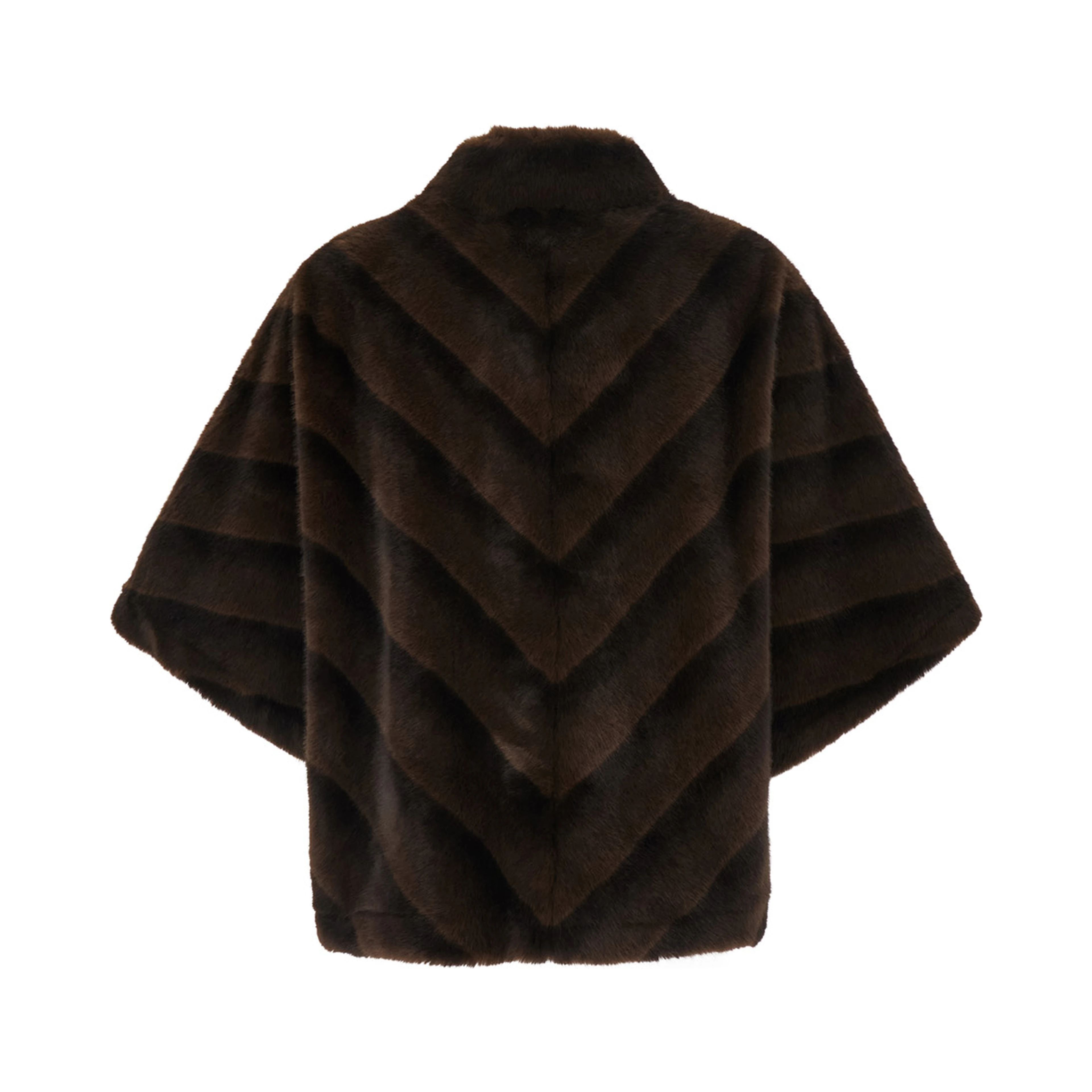 Brown shearling coat with raised collar and wide short sleeves in eco-fur for women
