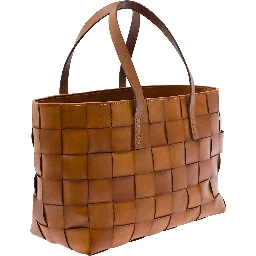 Brown Woven Leather Double Handle Shopper Bag for Women