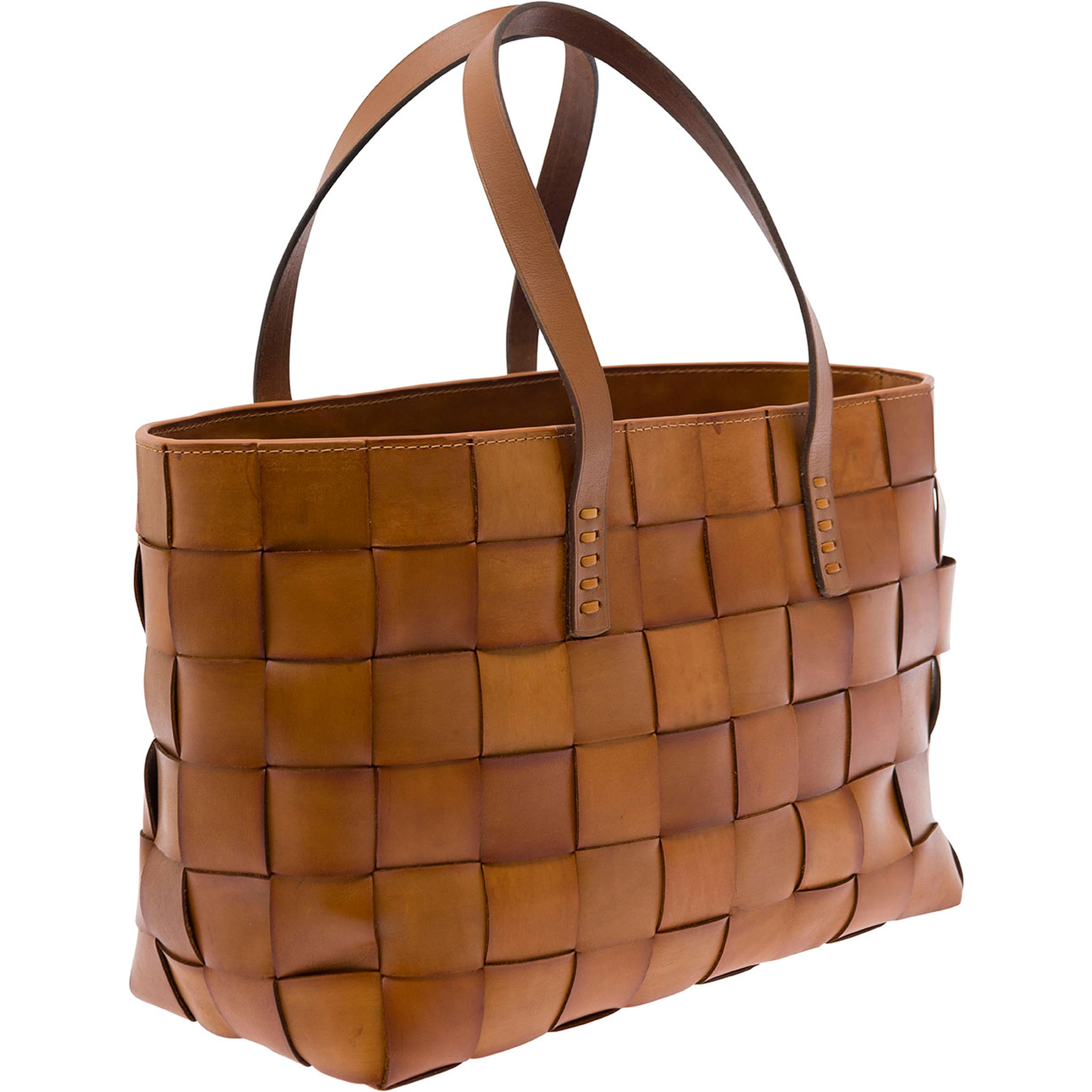 Brown Woven Leather Double Handle Shopper Bag for Women